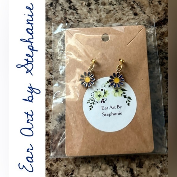 Ear Art by Stephanie Jewelry - NEW Boutique Ear Art by Stephanie Floral Earrings, Yellow and Blue